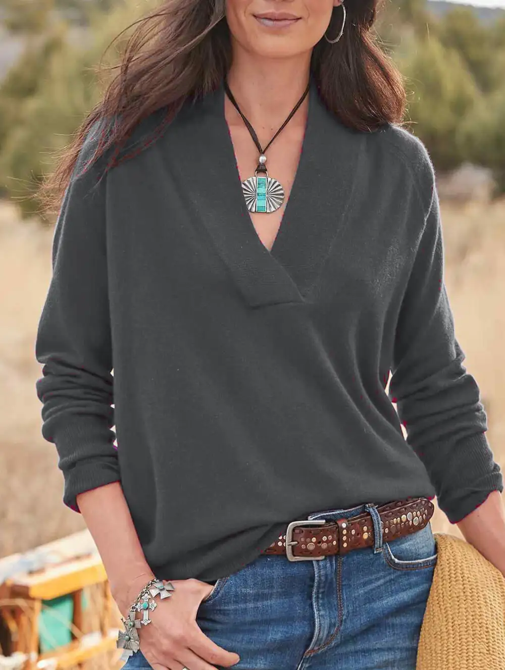 V Neck Loose Long Sleeve Sweater