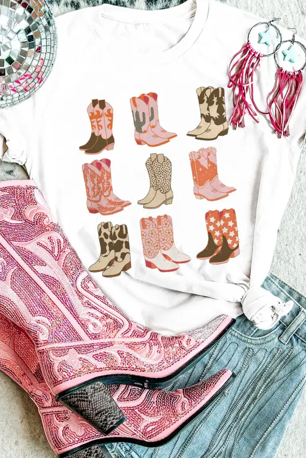 White Western Cowboy Boots Print