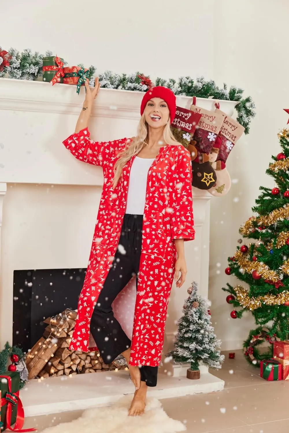 50% OFF Women Zipper Robe 3/4 Sleeves Loungewear Dress Full Length Sleepwear Pockets Housecoat Nightgown Long Bathrobe