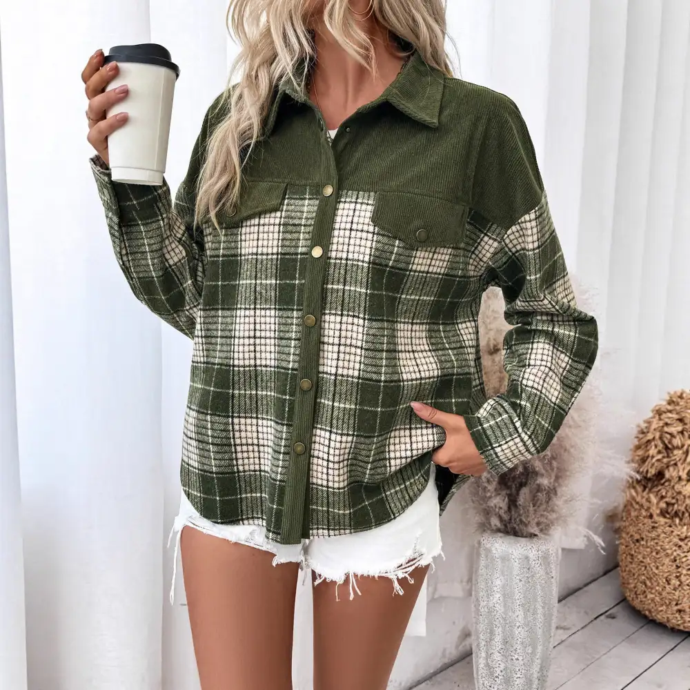 Tailored Plaid Casual Outerwear Jacket