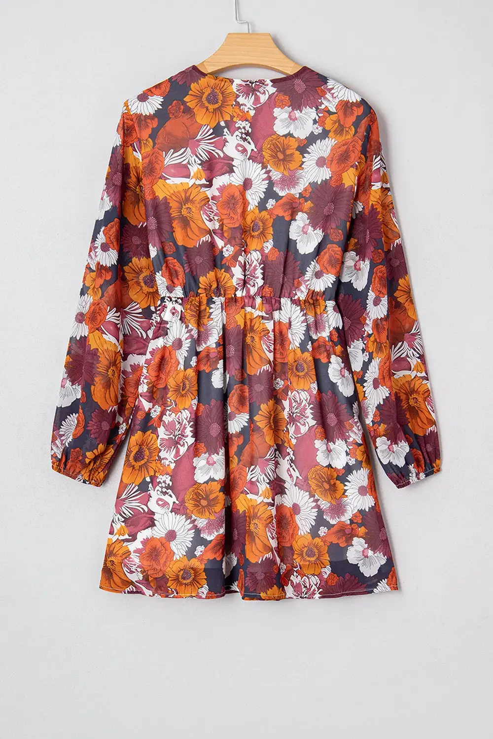 Lightweight Feel Floral Printed V Neck Mini Dress
