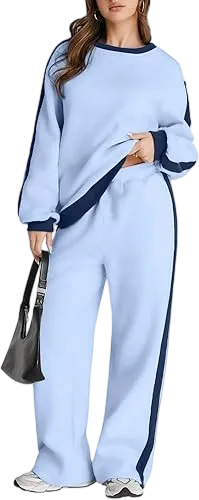 Women's 2 Piece Outfit Fleece Sweatsuit Casual Lounge Matching Sets Crewneck Loose Fit Cozy Sweatshirt & Straight Leg Sweatpants Womenswear Clothes Chic