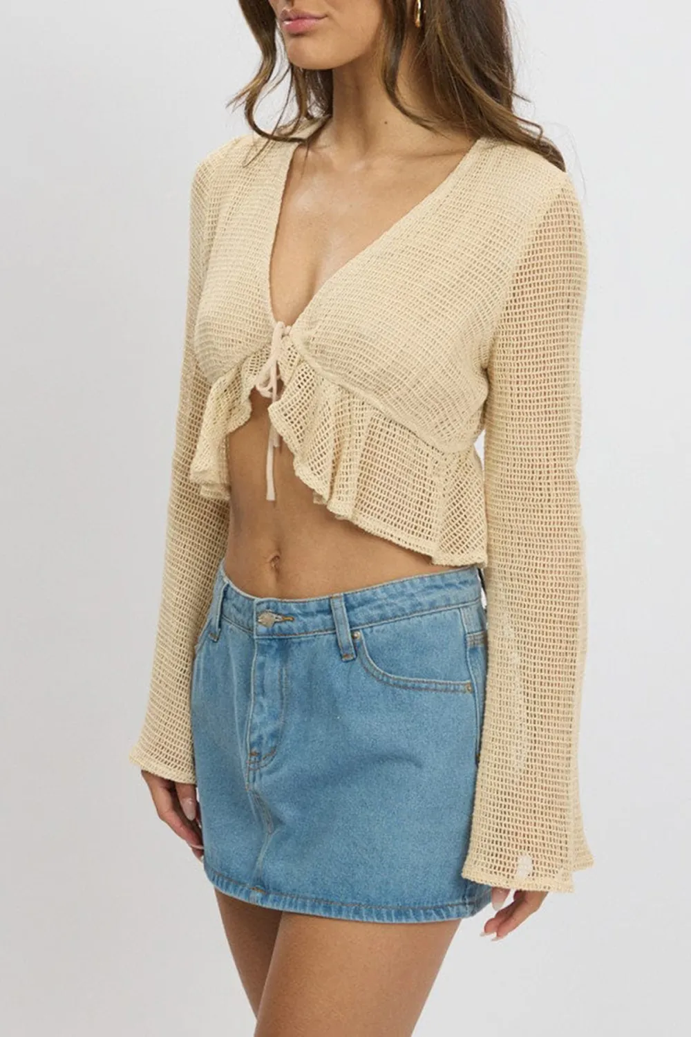 Beige Tie Up Top