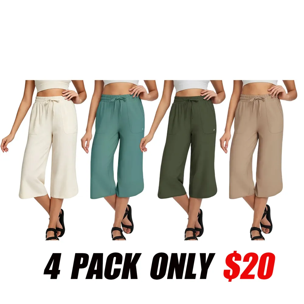 Women's Comfy Drawstring High-Waisted Crop Pants - Breathable Wide-Leg Loungewear