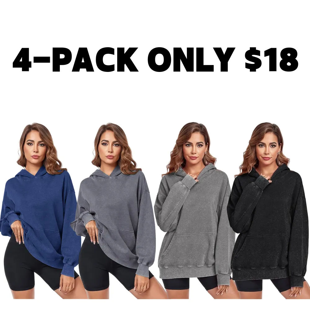 Women's Oversized Acid Wash Cotton Hoodie Minimalist Design Loose Fit with Kangaroo Pocket