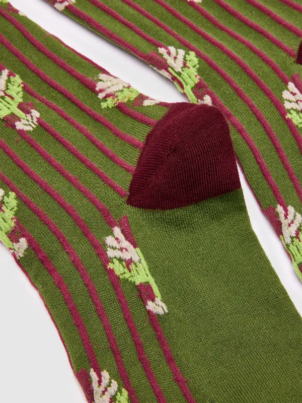 Retro Floral Stripe Crew Socks