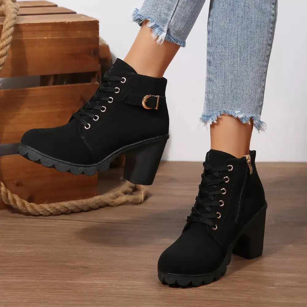 Essential Lace Up Block Heels Boots