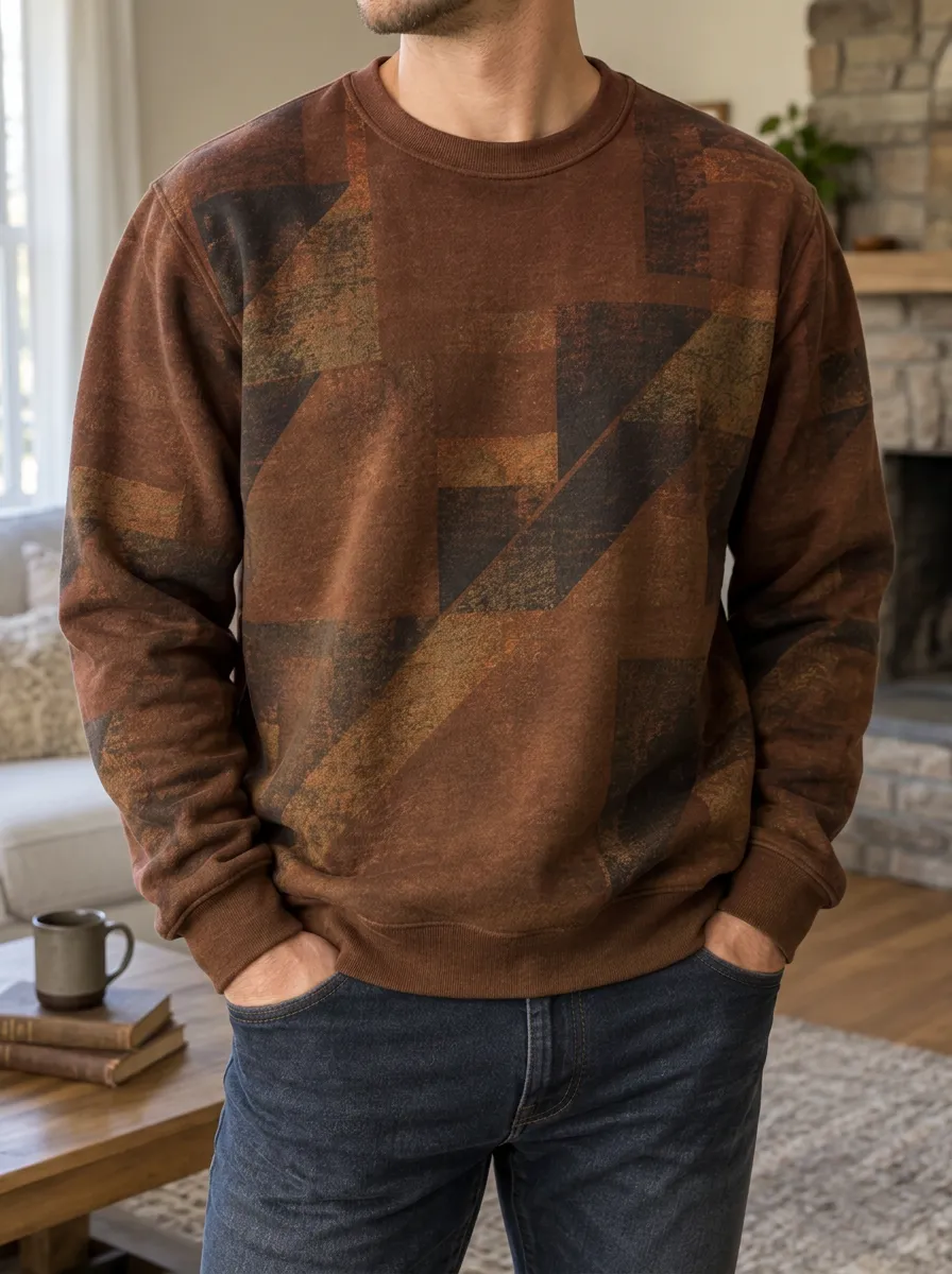 Men's Geometric Print Crewneck Sweatshirt Geometric