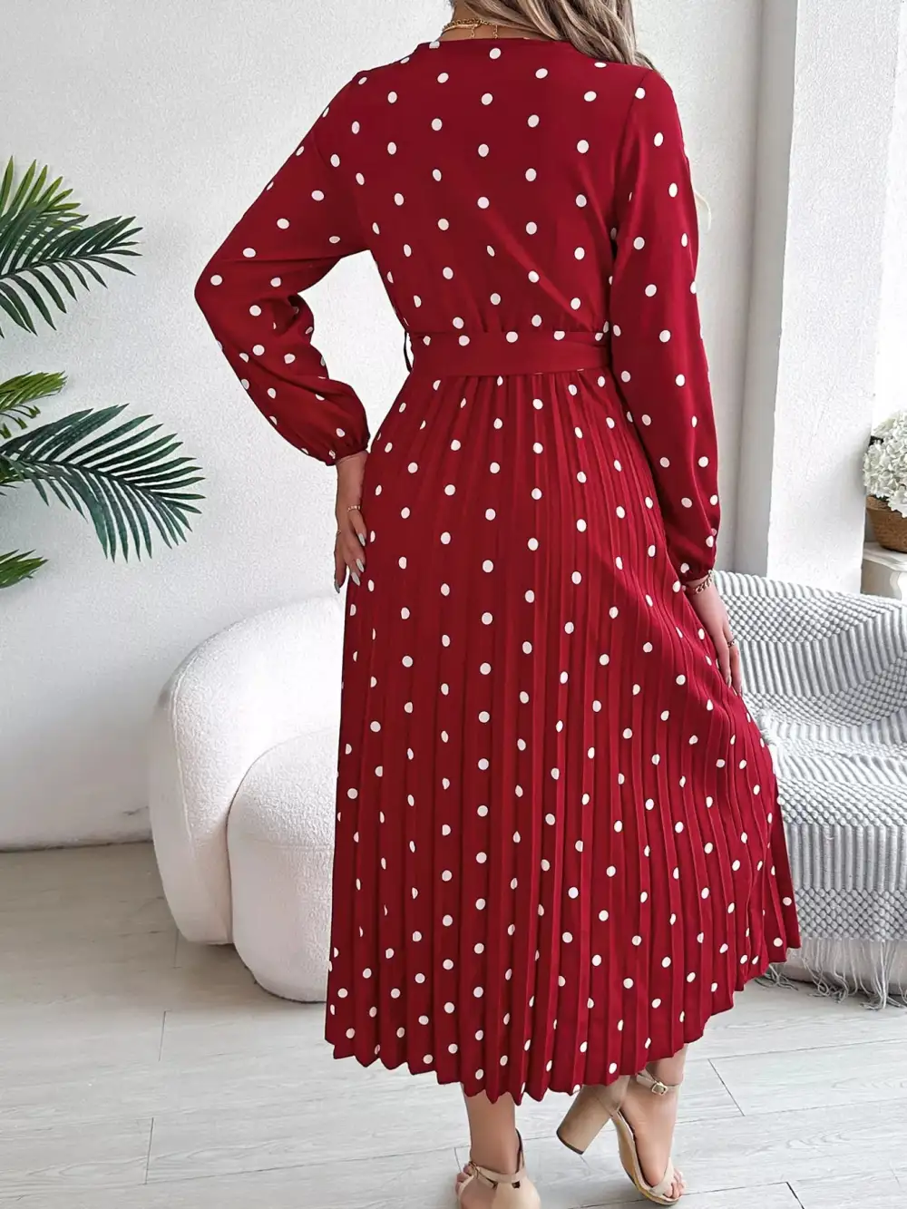 Polka Dot Pleated Midi Dress