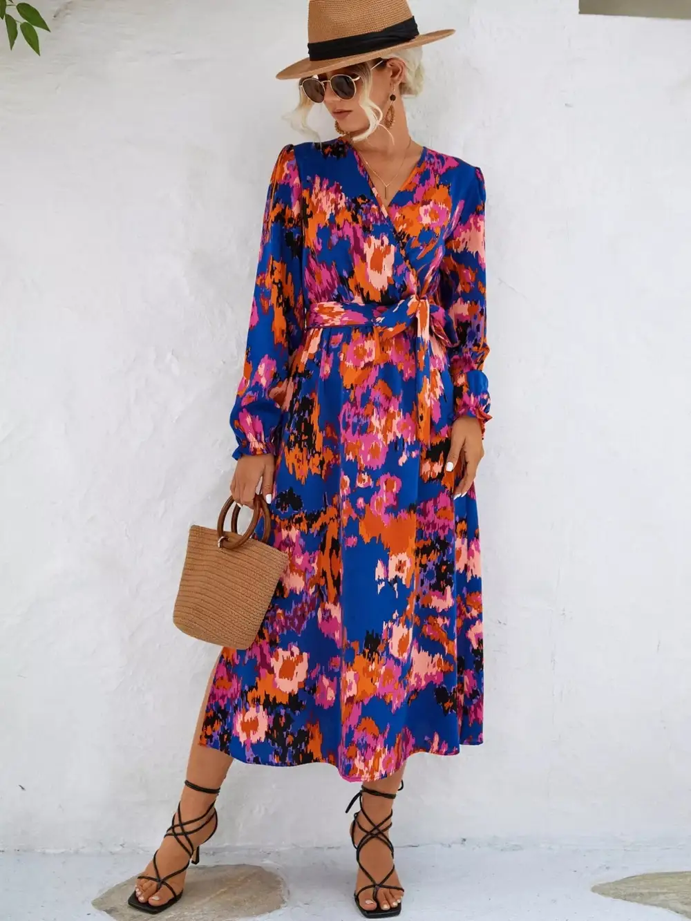 Lightweight Feel Printed Long Sleeve Midi Dress