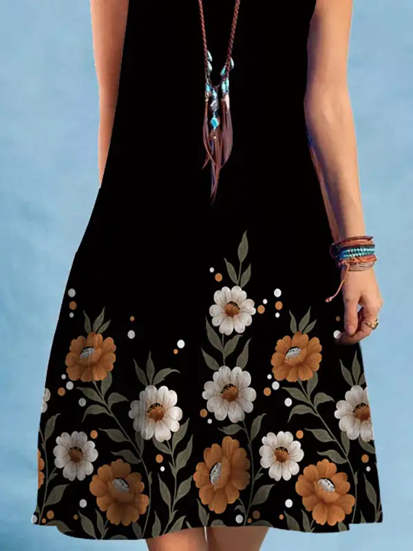 Relaxed Plus Size Flower Print V Neck Mini Dress