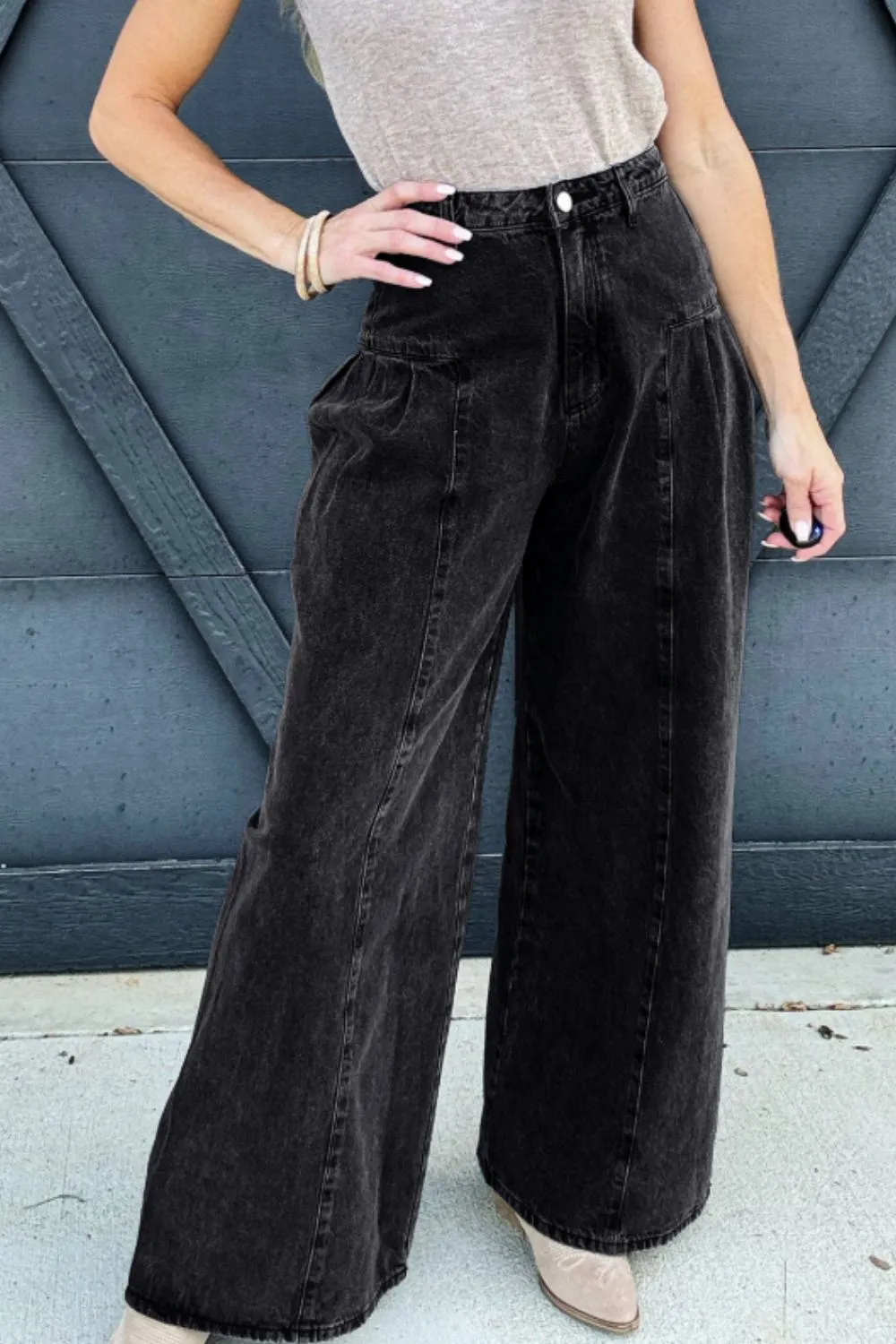 High Rise Wide Leg Pocket Denim Jeans