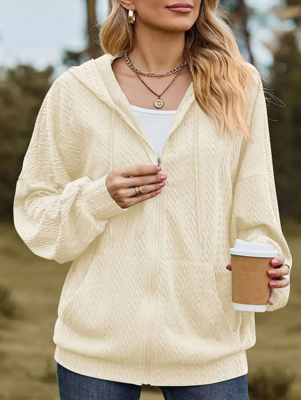 Pocket Long-Sleeved Loose Hooded Sweatshirt