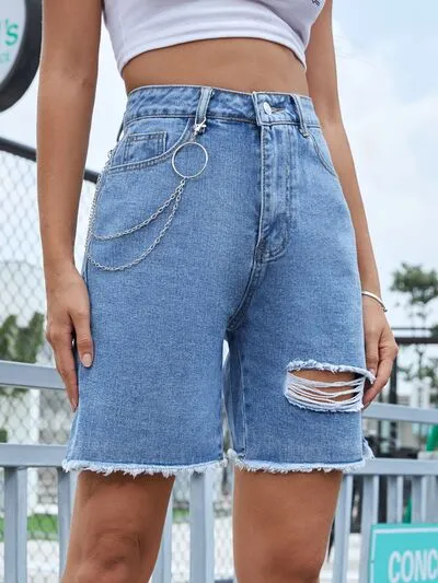 Classic Distressed Raw Hem Denim Shorts