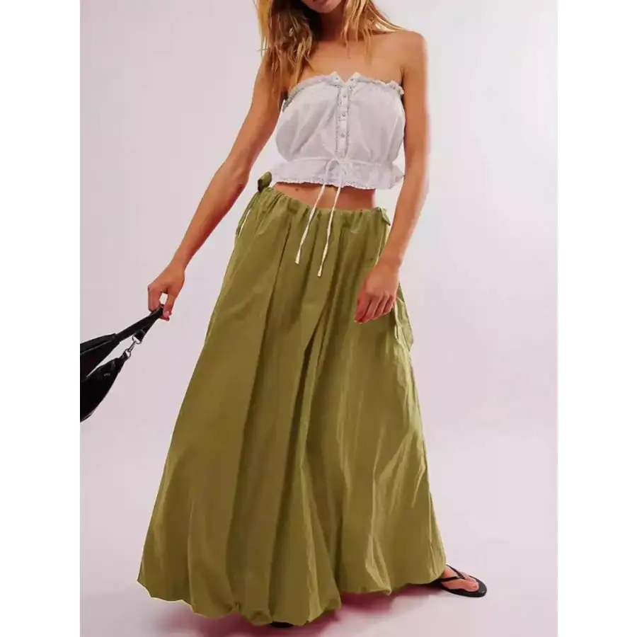 Side Bow Maxi Skirt with Pockets