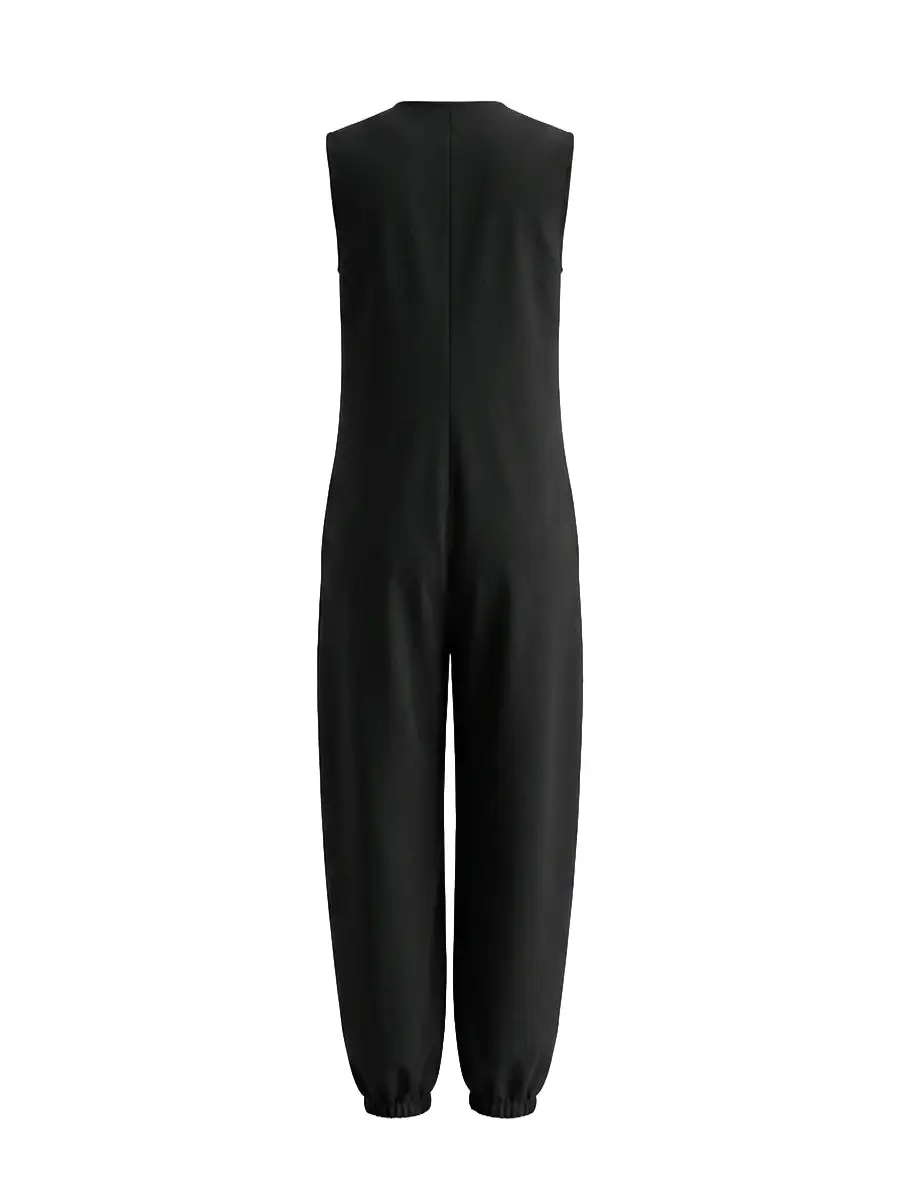 Mouwloze Jumpsuits Met Wijde Pijpen Knoopzakken En Effen