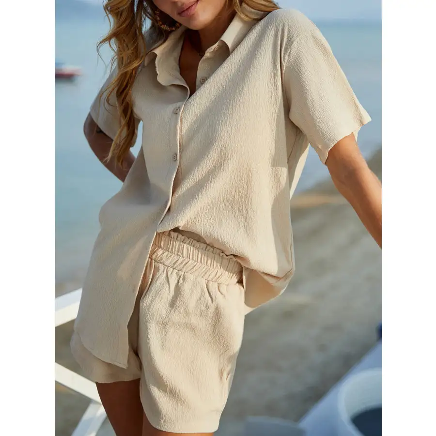 Relaxed Button Up Half Sleeve Top and Shorts Set
