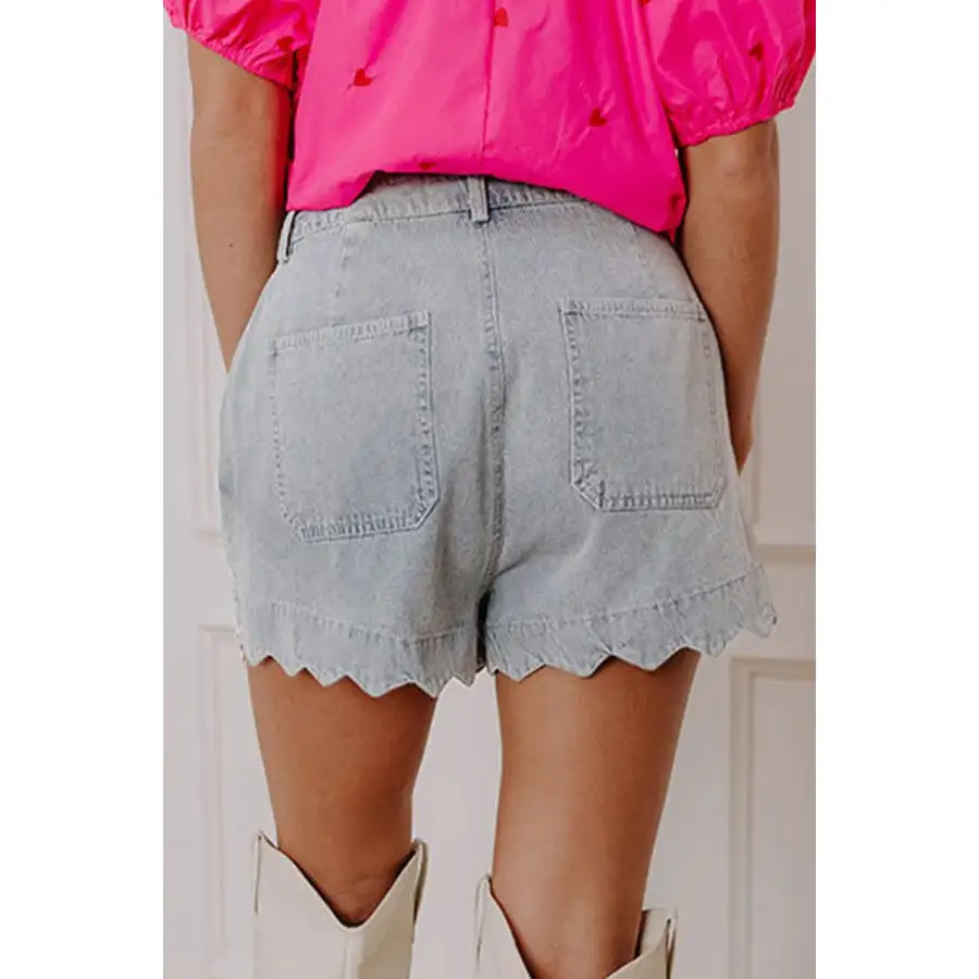 Scalloped Hem Denim Shorts