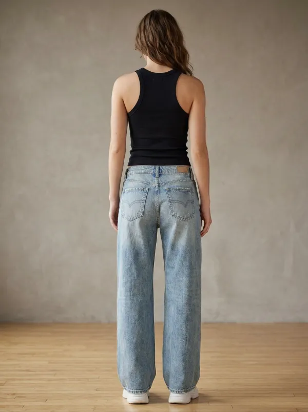 Women's Casual Style Distressed Light Wash Printed Jeans
