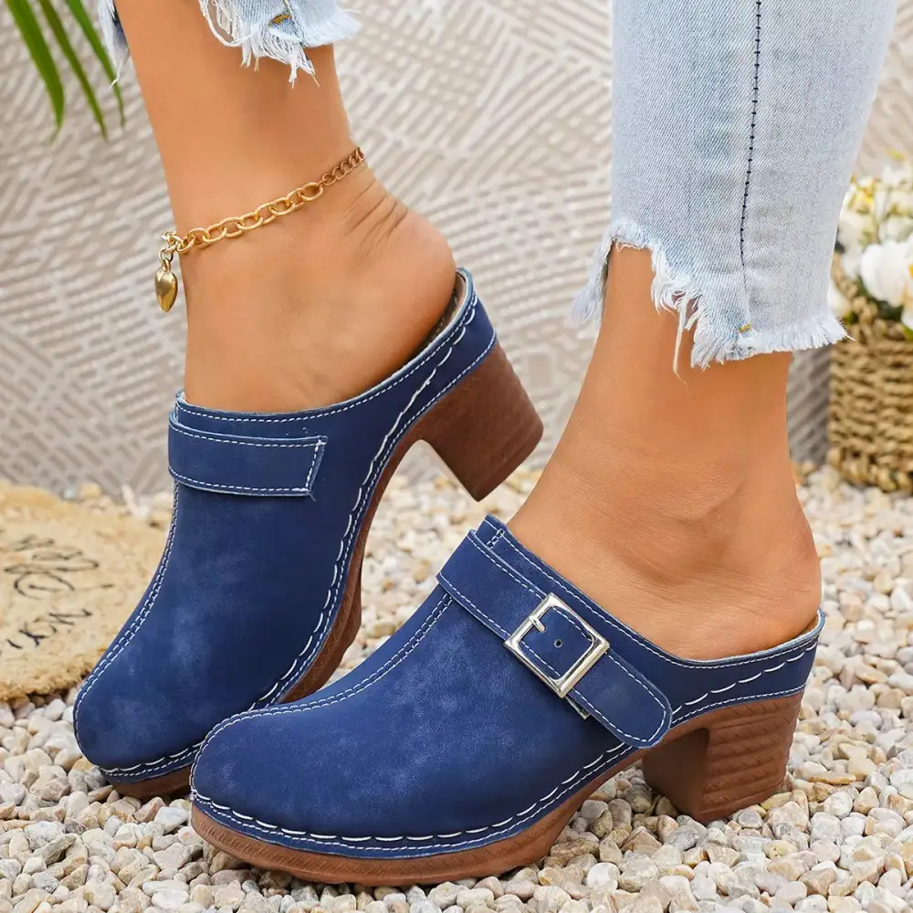 Textured Round Toe Block Heel Sandals