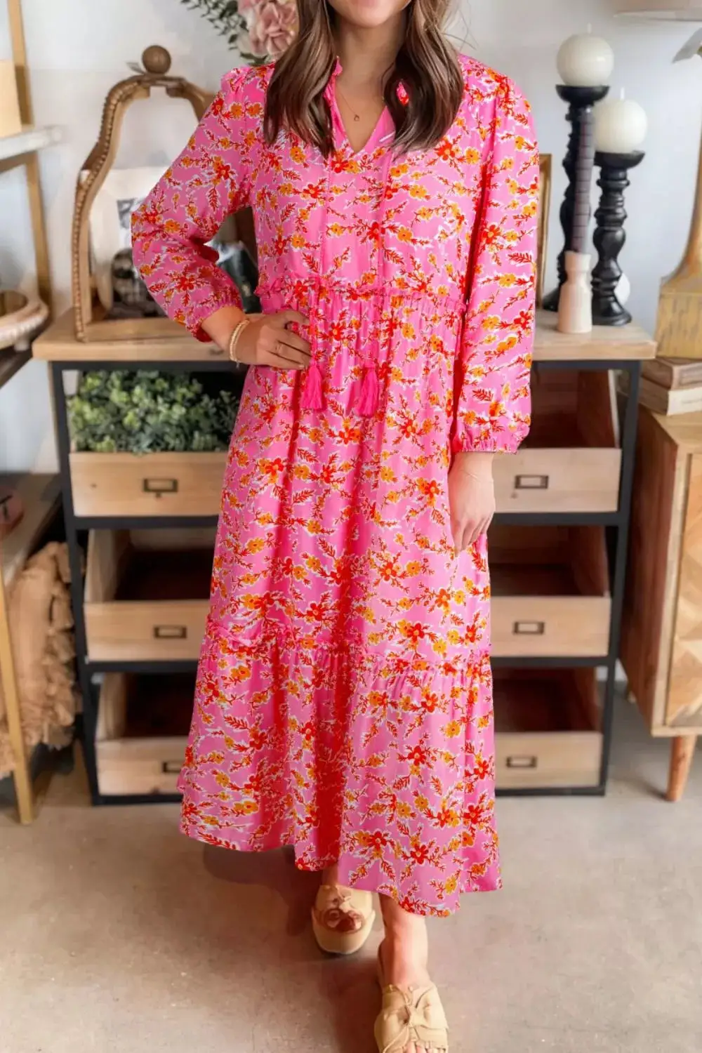 Clean Line Floral Printed Midi Dress