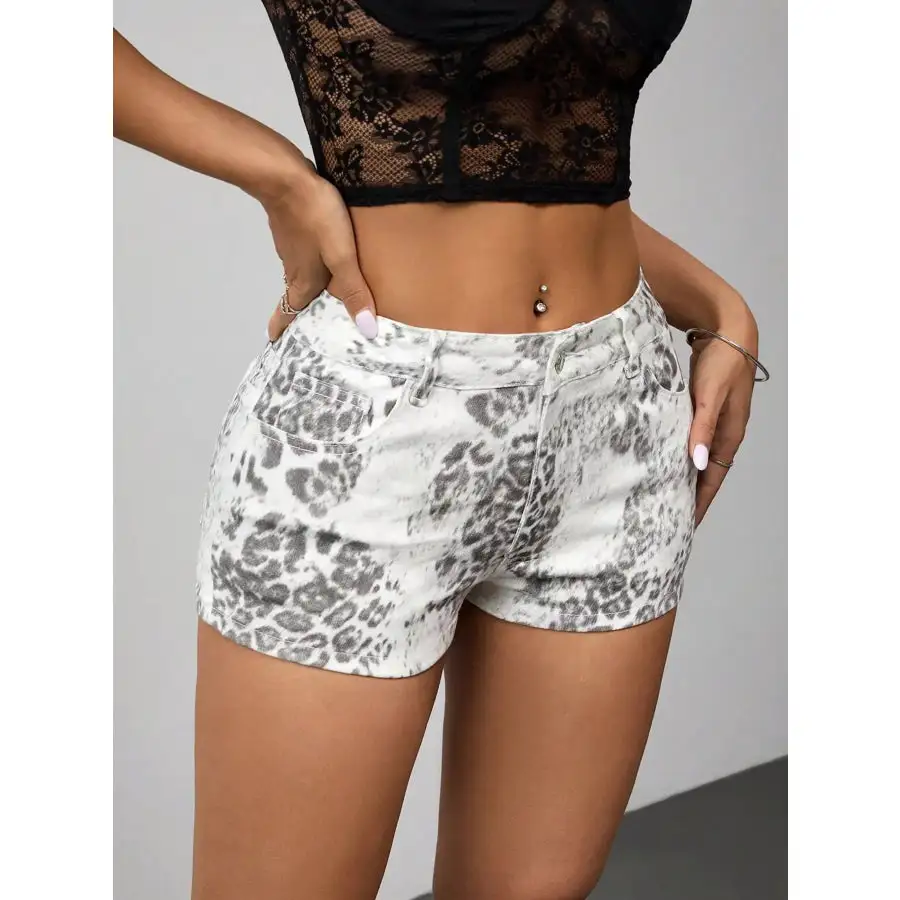 Leopard Print Denim Shorts