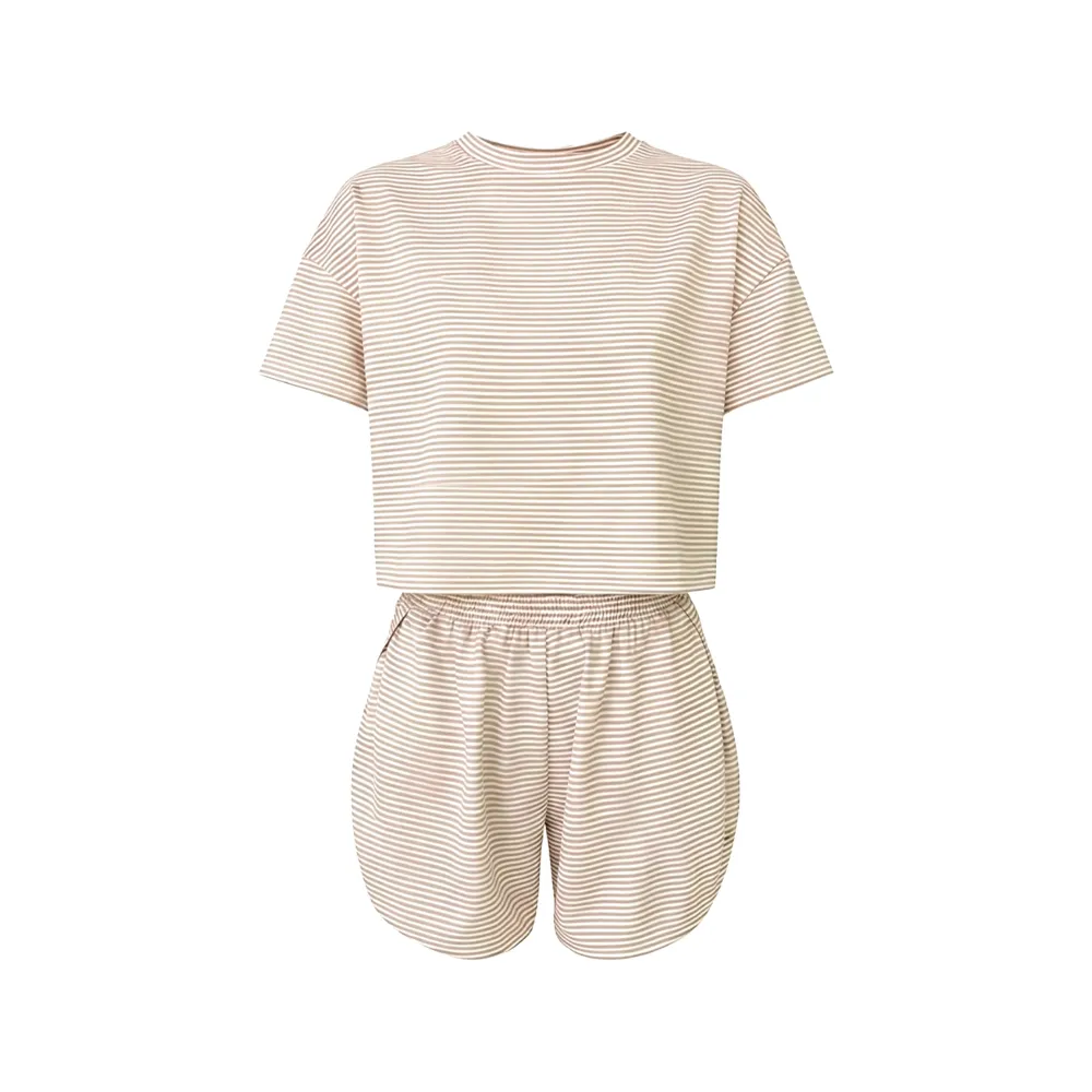 Women's Casual Round Neck T-shirt & Elastic Waist Shorts