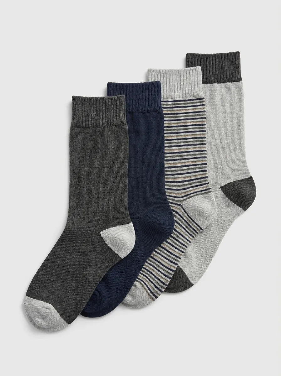 Comfort Striped Crew Design Men's Four Pair Socks