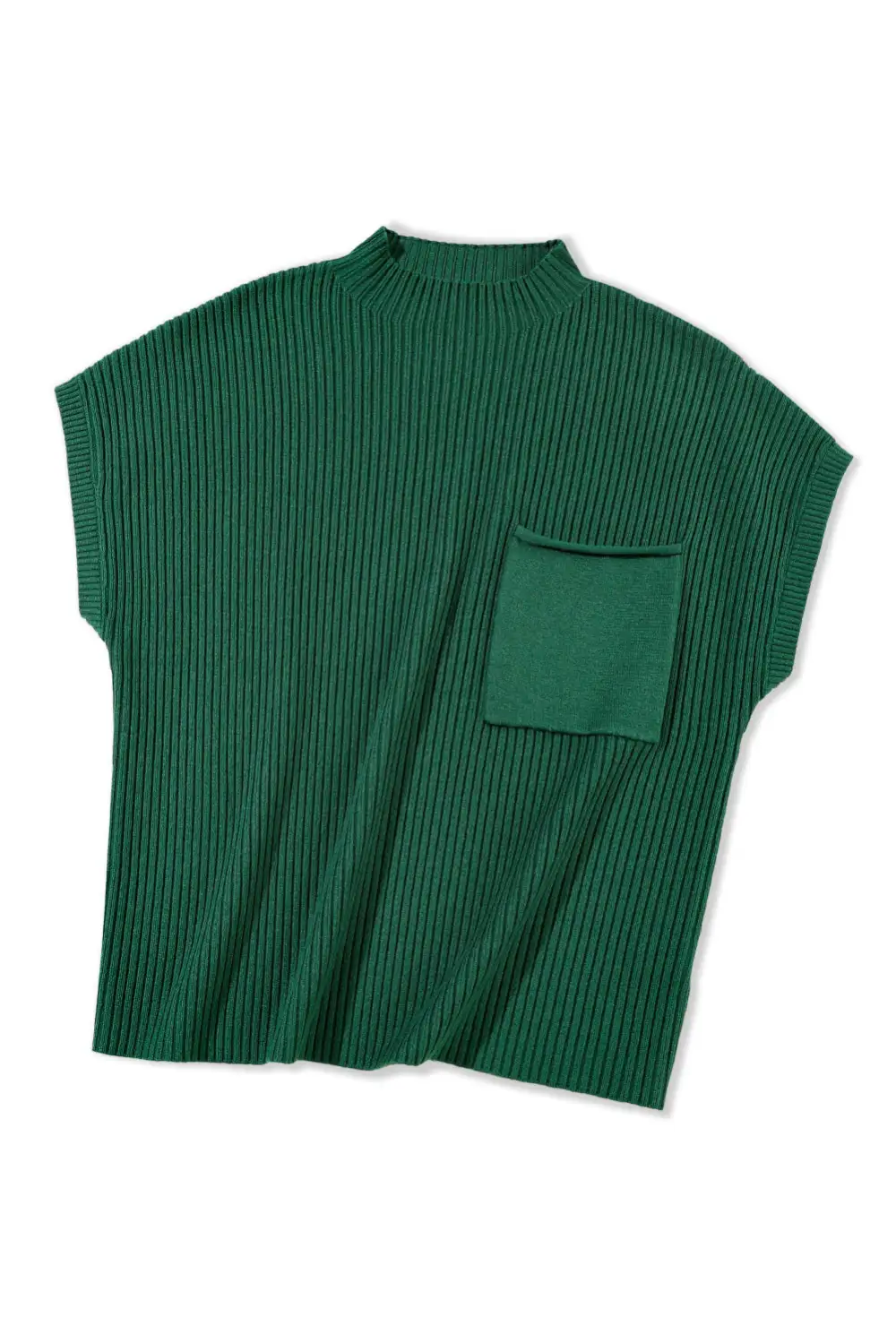 Patch Pocket Ribbed Knit Short Sleeve Textured Layer Sweater