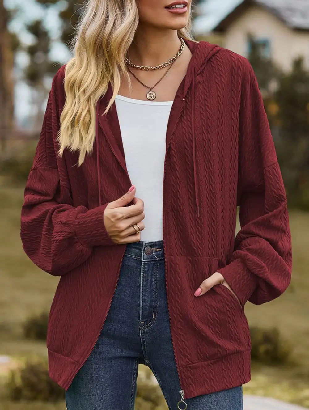 Pocket Long-Sleeved Loose Hooded Sweatshirt