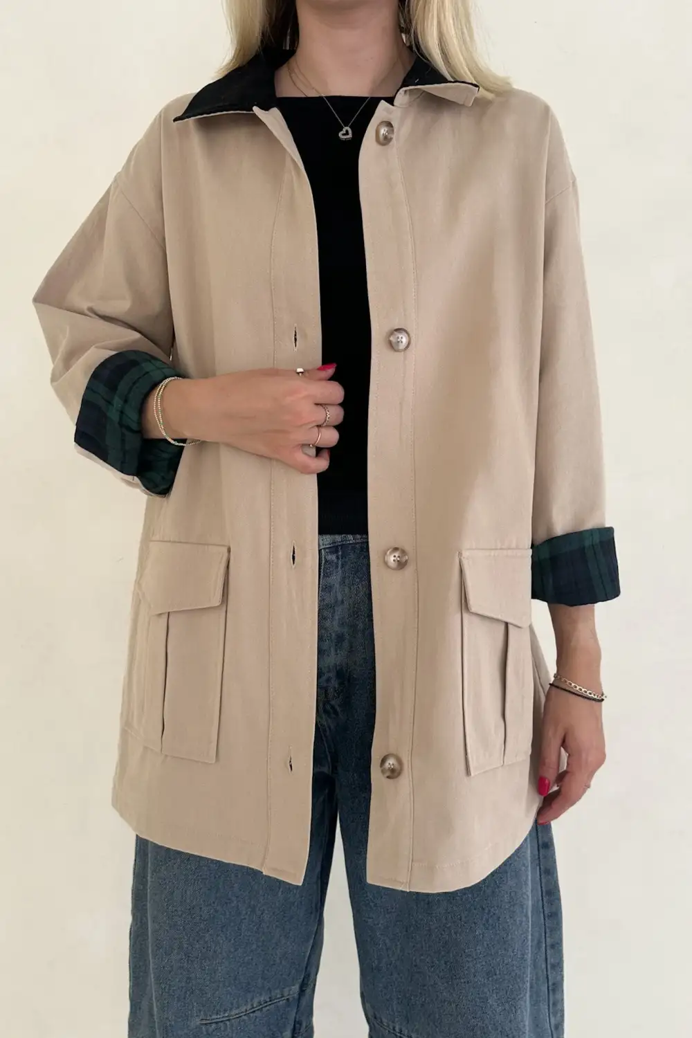 Plaid Corduroy Button Front Oversized Coat
