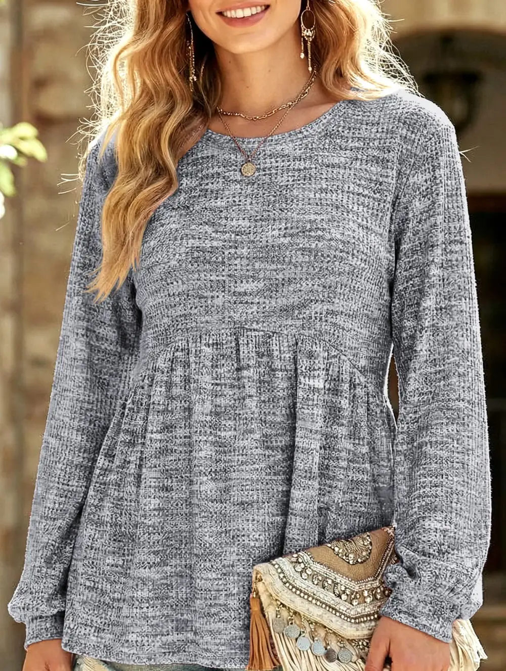 Tie Dye Ruffle Hem Lantern Sleeve Tee