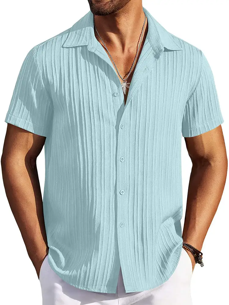 Casual Textured Summer Short Sleeve Beach Shirt