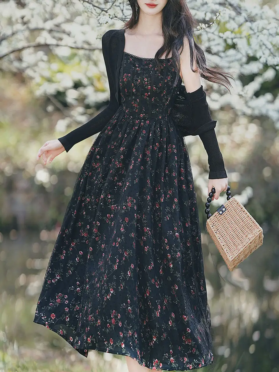 Layered Floral Chiffon Maxi Dress