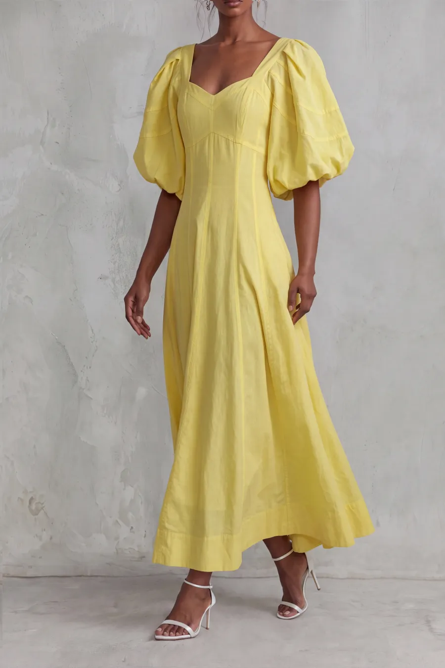 Square Neck Puff Sleeve Maxi Dress