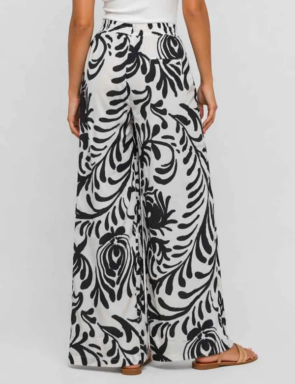 Boho Abstract Elastic Waist Wide Leg Pants