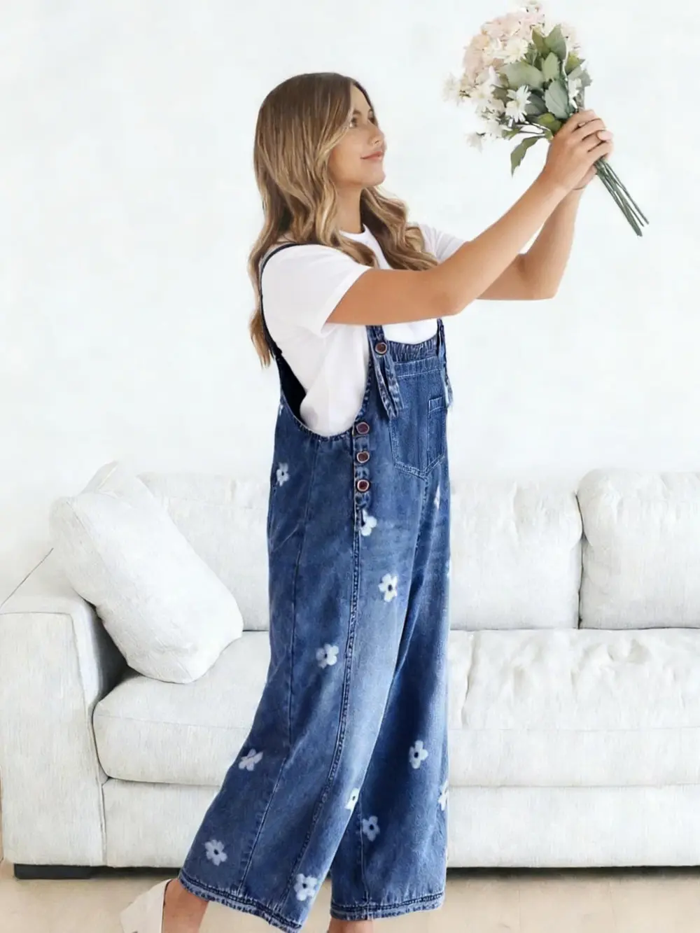 Women's Floral Printed Bib Overall Jumpsuit