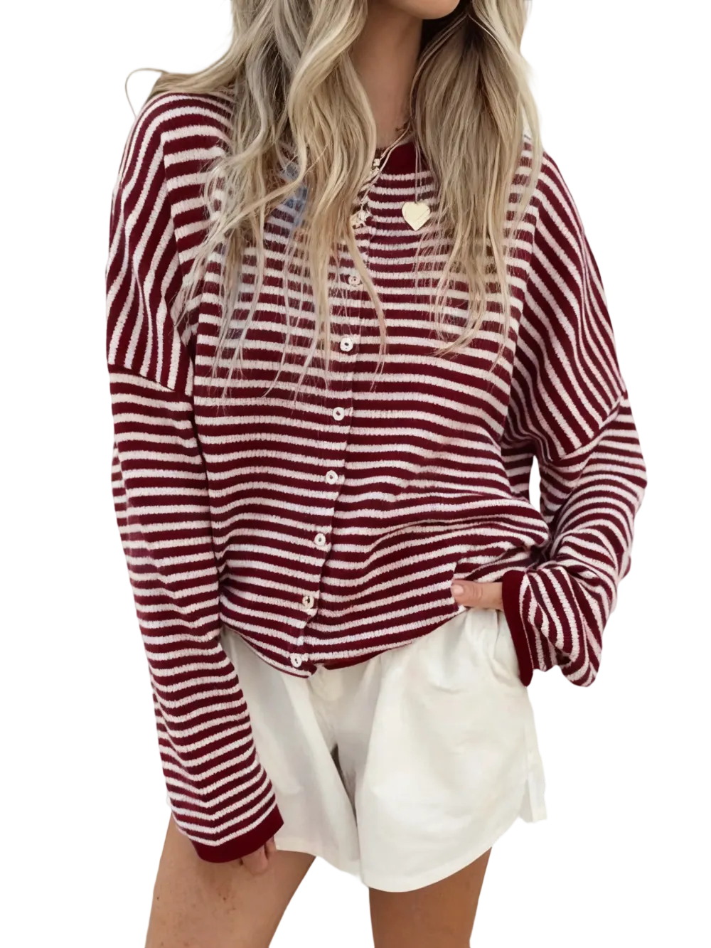 Women's Striped Casual Long Sleeve Loose Knit Sweater, Lightweight Fall & Winter Fashion, Button Front Open Front Design