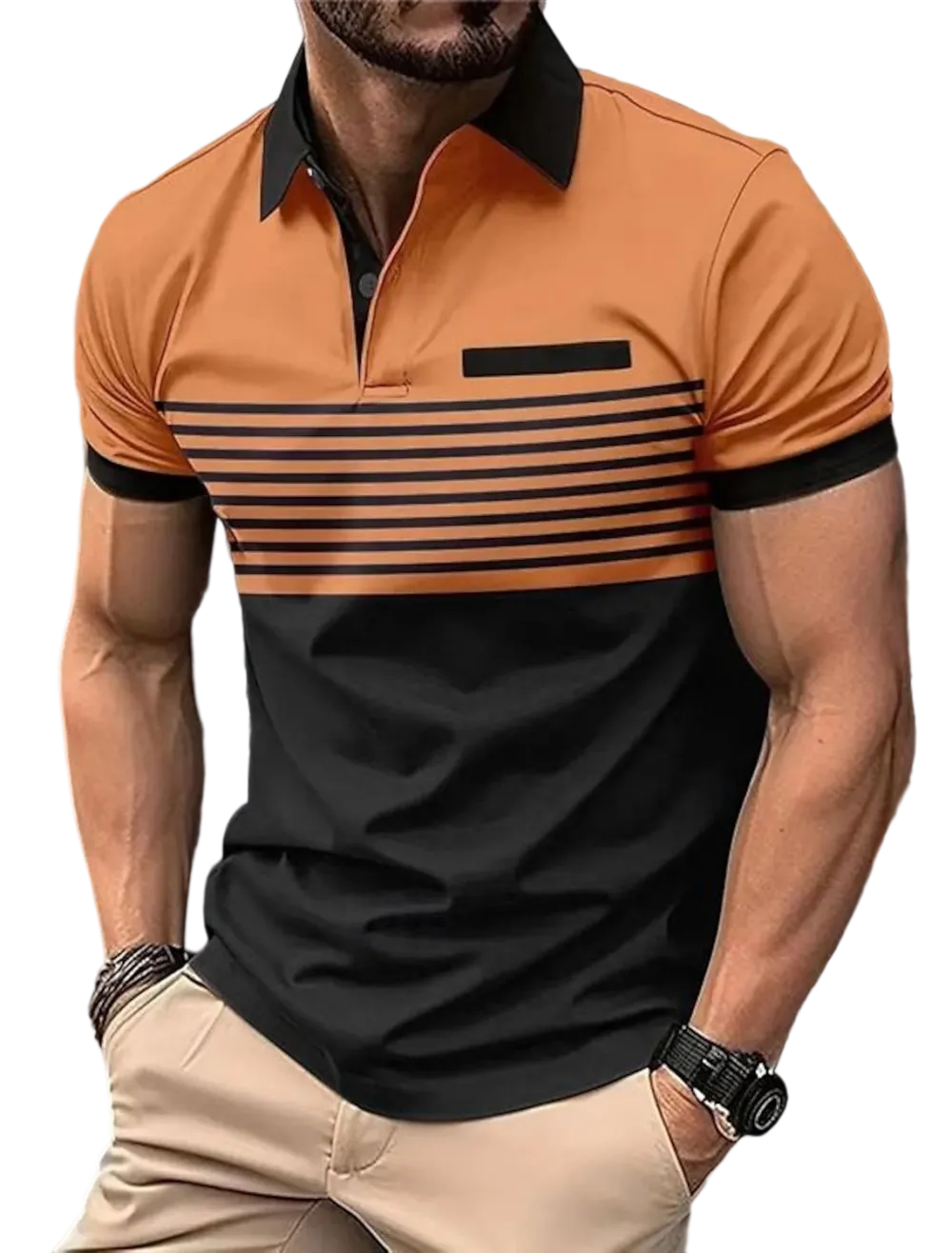 Men'S Striped Polo Shirts Golf Shirt Short Sleeve Polo Shirts Collared Shirts Business Casual WorkWear Formal Wear Festival Wear Buttons 3D Print Spring & Summer White Wine Orange