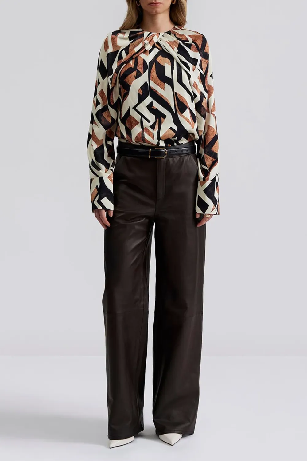 High Rise Wide Leg Leather Trousers