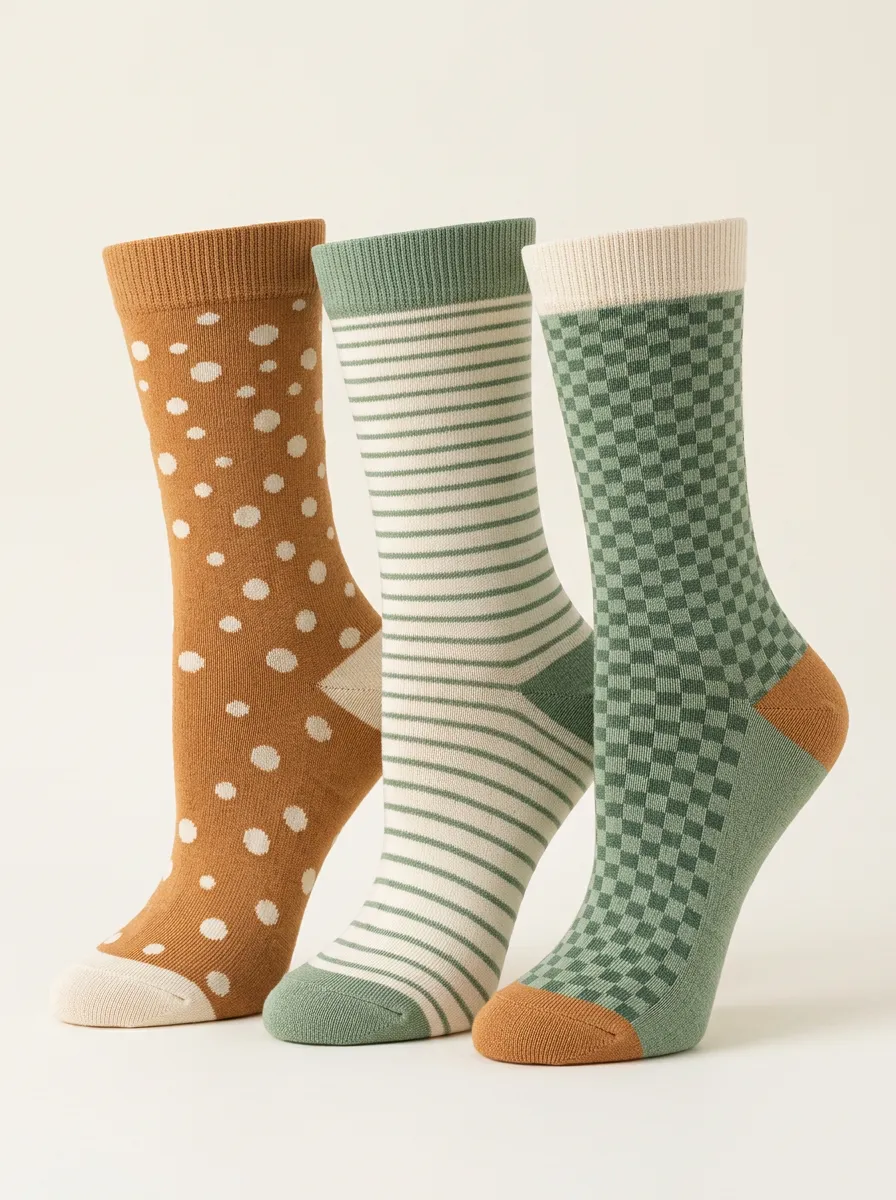 Vintage Inspired Polka Dot Striped Checkerboard Three Pair Sock Set