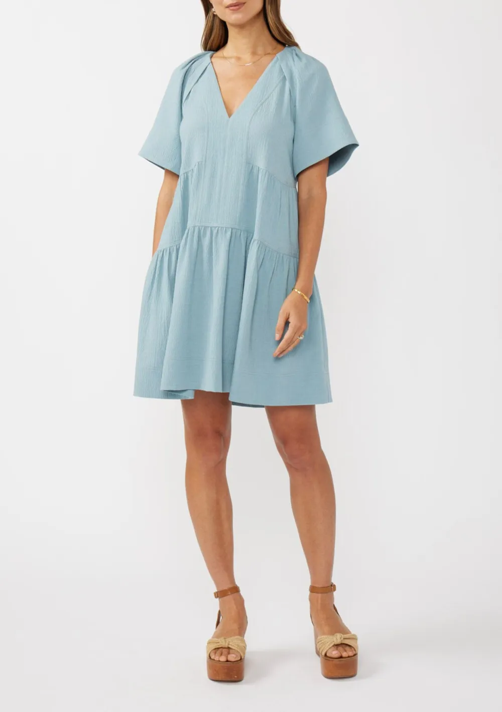 Pocketed V-Neck Half Sleeve Dress