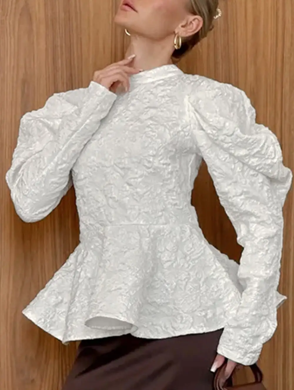French Vintage Puff Sleeve Jacquard Tee
