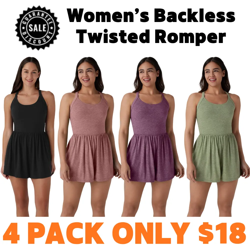 Women’s Backless Twisted Romper – 2-in-1 with Pocket