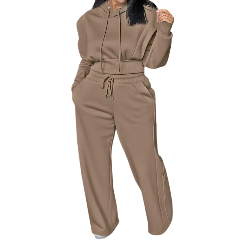 Hooded Long Sleeve Sweatshirt and Casual Wide Leg Sweatpants Set