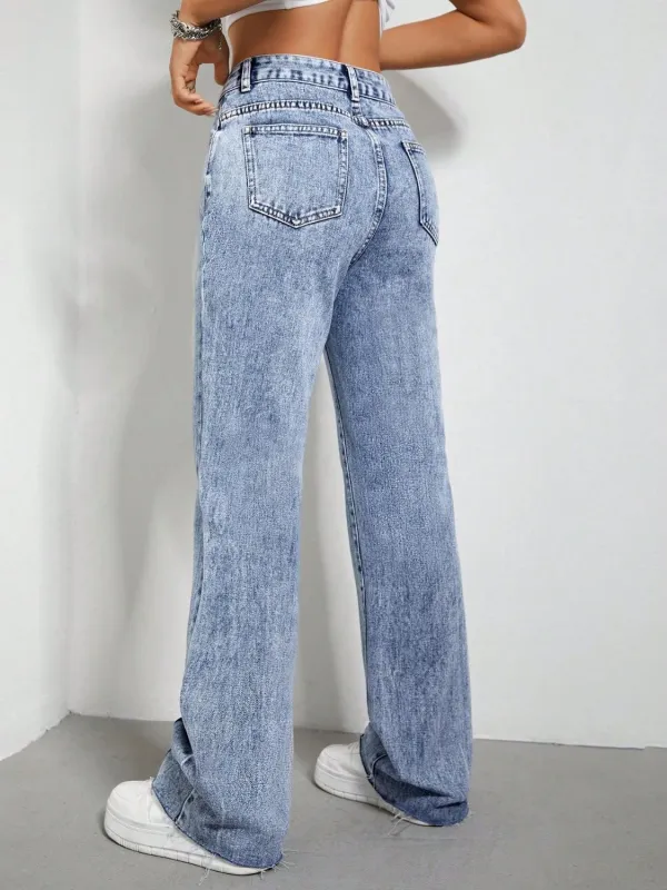 Washed Flare Leg Pocketed Denim Jeans