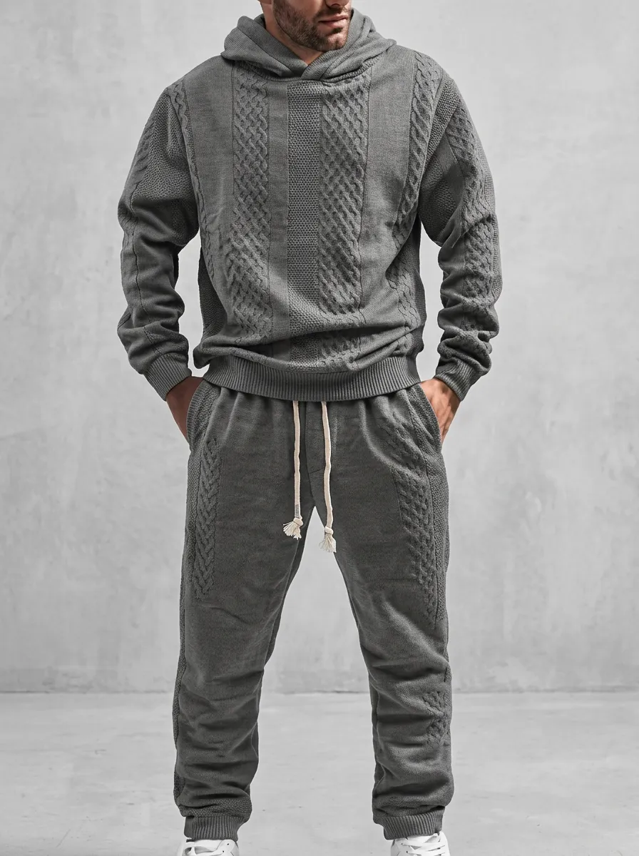 Refined Heritage-Look Men's Knit Hoodie Jogger Set