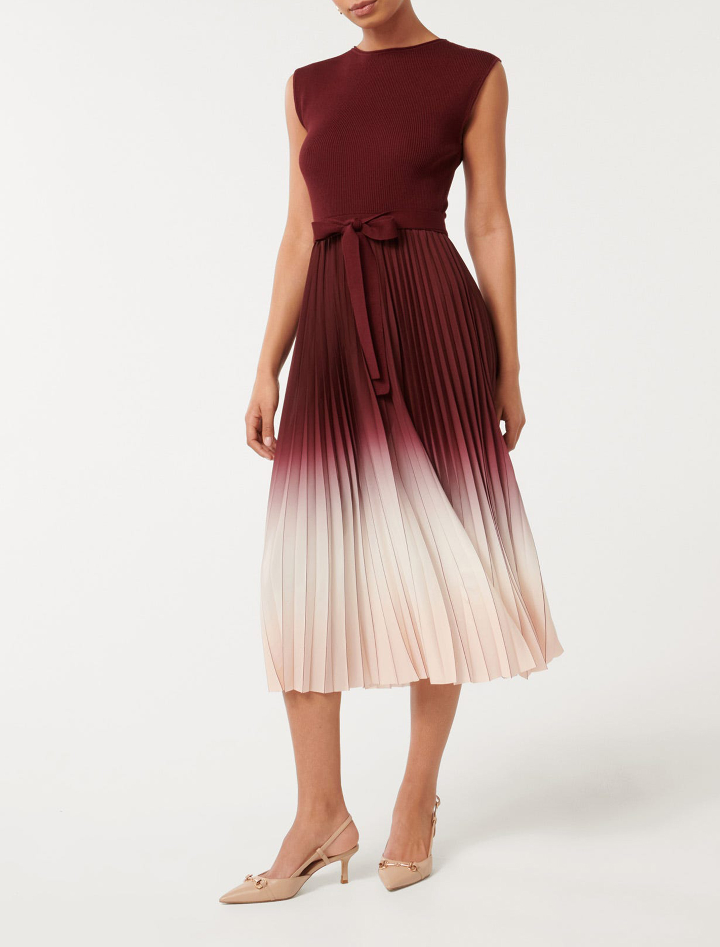Ombre Pleated Midi Dress