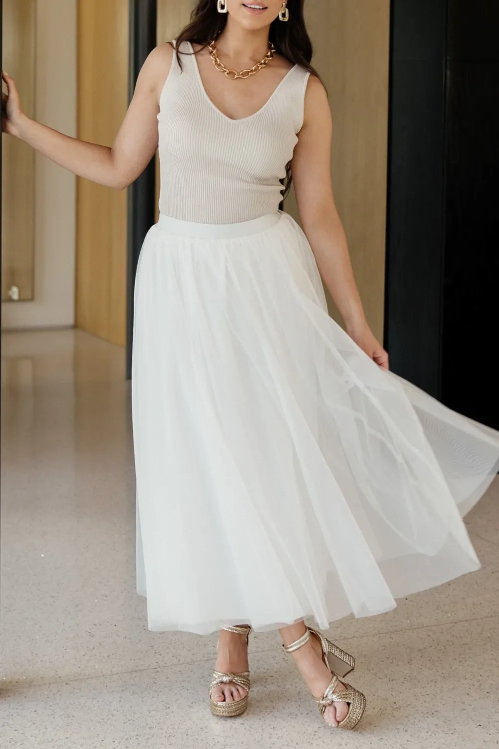 Minimalist High-Waisted Temperament Tulle Skirt