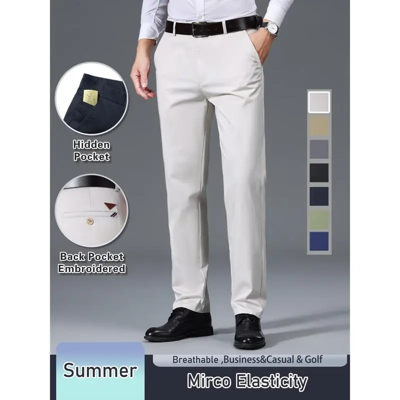 Men's Solid Color Cotton-Blend Casual Dress Pants  Straight Fit · Lightweight · Breathable · Comfortable for Business Commute & Casual Outings